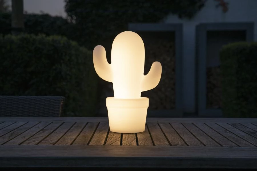 Lucide CACTUS - Rechargeable Table lamp Outdoor - Battery - Ø 22,7 cm - LED Dim. - 1x2W 2700K - IP44 - White - ambiance 8